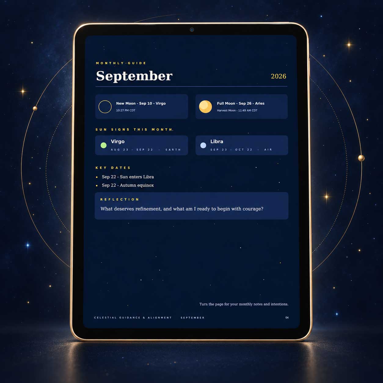 Celestial Guidance and Alignment Planner displayed on an iPad