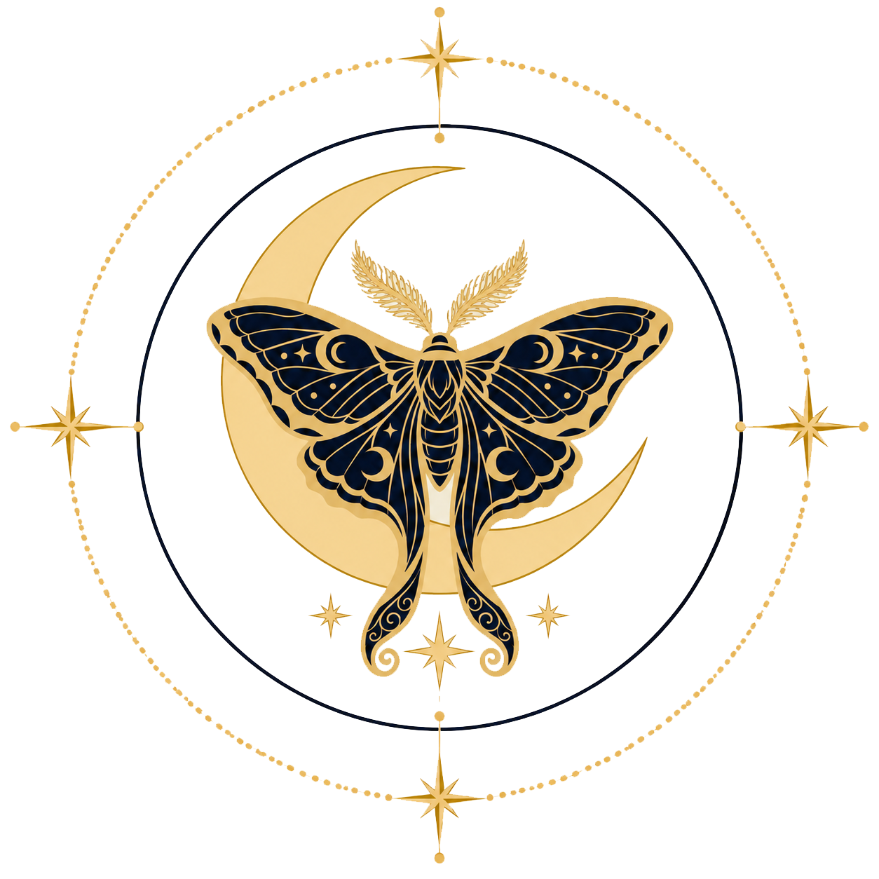 Celestial-moth-and-crescent-emblem Little Moth & Moon - Celestial moth and crescent emblem