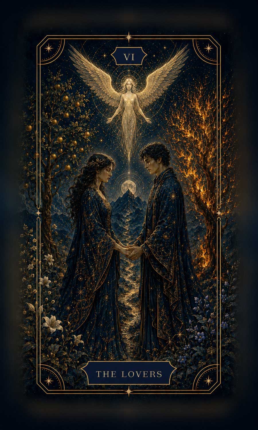 The Lovers card from The Lunaria Tarot