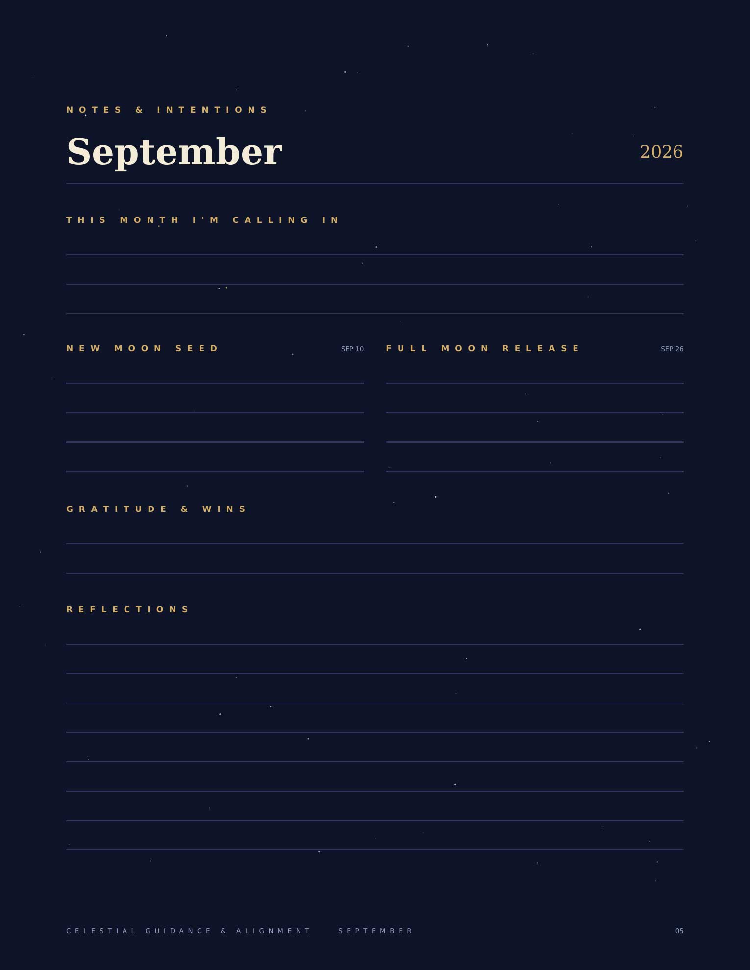 September 2026 Notes and Intentions journal page